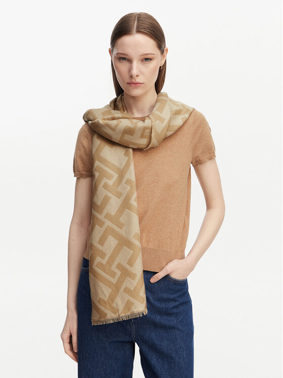 Tommy Hilfiger Szal Tommy Hilfiger Th Monogram Heavy Scarf AW0AW18051 Beżowy