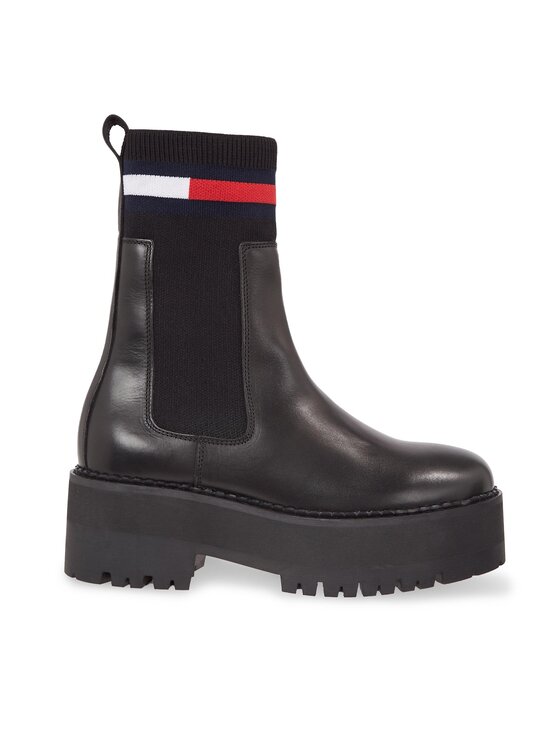 Tommy Jeans Štibletai Tommy Jeans Tjw Flatform Chelsea Sock EN0EN02301 Juoda