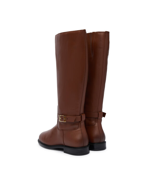 Tommy Hilfiger Kozačky Tommy Hilfiger Th Buckle Leather Knee Boot FW0FW09572 Hnědá