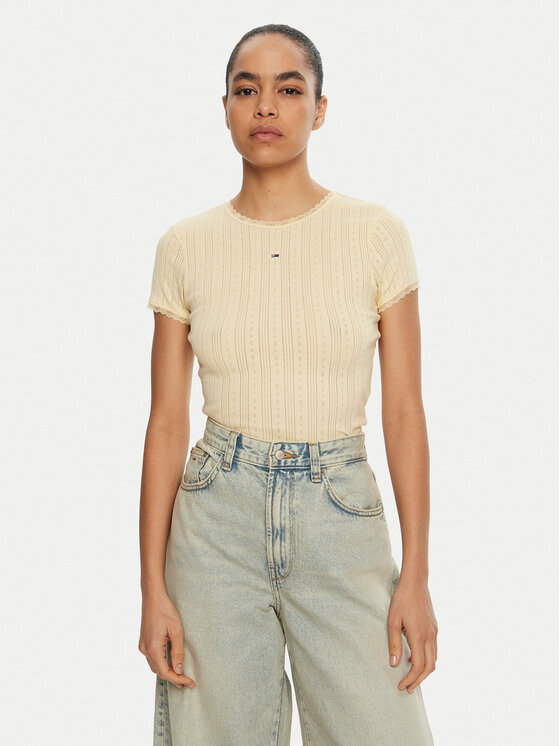 Tommy Jeans Tommy Jeans Póló DW0DW19493 Sárga Slim Fit