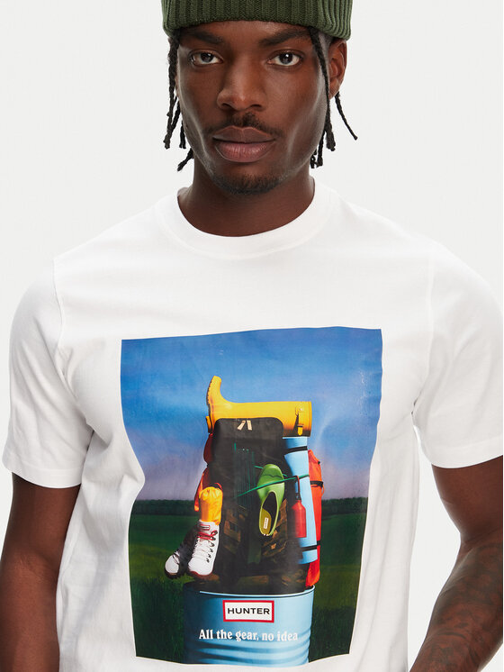 Hunter Hunter Póló Brodie Graphic HARM0036251 Fehér Regular Fit