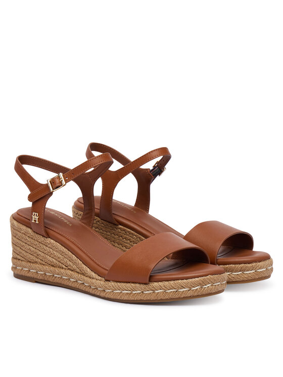 Tommy Hilfiger Espadrillas Tommy Hilfiger Th Monogram Leather Wedge Espadrilles FW0FW09340 Marrone