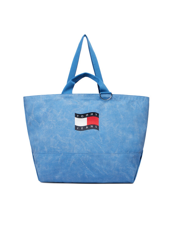 Tommy Jeans Rankinė Tommy Jeans Wavy Flag Canvas Tote Bag AW0AW18466 Mėlyna