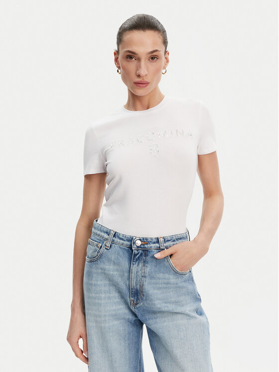 Fracomina Fracomina Marškinėliai FP25ST3011J449N5 Balta Slim Fit