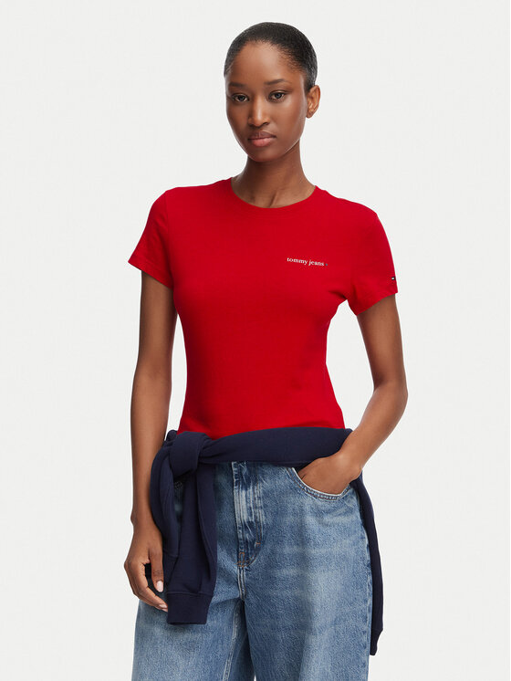 Tommy Jeans Tommy Jeans Camiseta Ess Logo DW0DW23479 Rojo oscuro Slim Fit