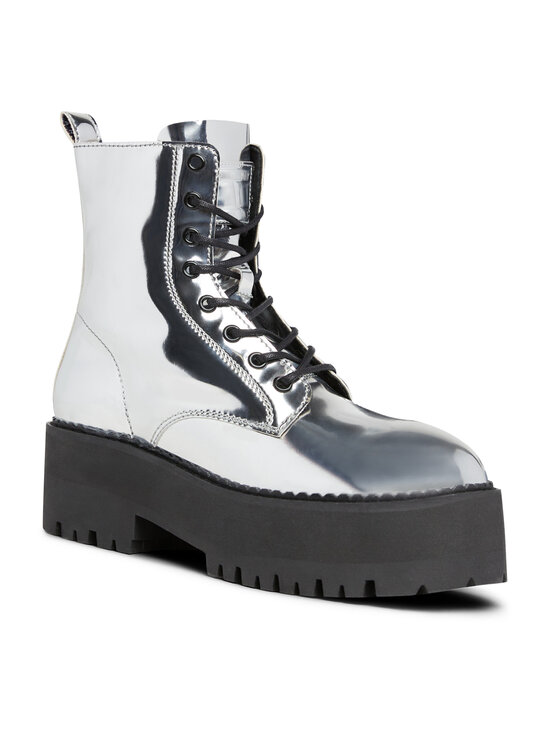 Tommy Jeans Īsie zābaki Tommy Jeans Tjw Flatform Zip Up Metallic EN0EN02403 Pelēks