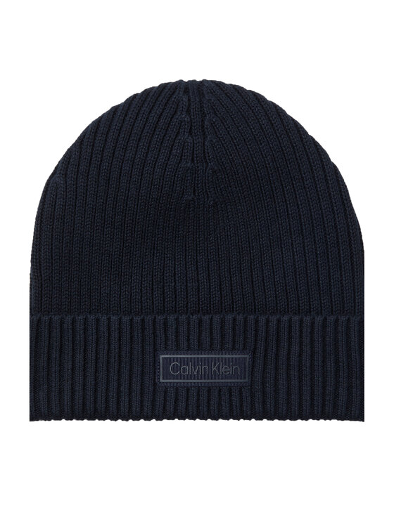 Calvin Klein Căciulă Calvin Klein Patch Chunky Rib Cotton Beanie LV04D8053G Bleumarin