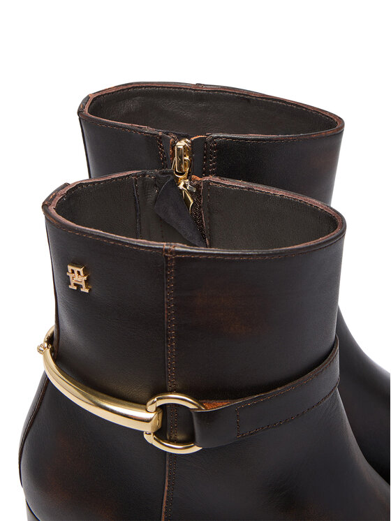 Tommy Hilfiger Škornji Tommy Hilfiger TH Stud Heel Riding Ankle Boot FW0FW09552 Temno rjava