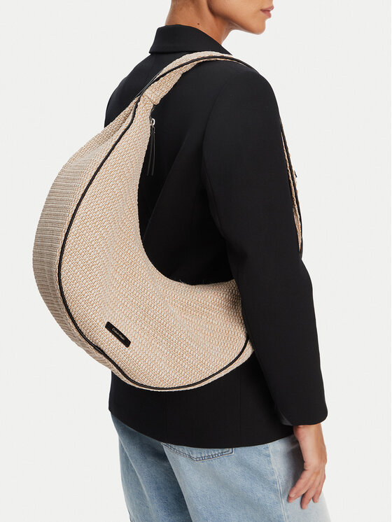 Calvin Klein Borsetta Calvin Klein Pinched Raffia Large Shoulder Ba LV04F3060G Beige