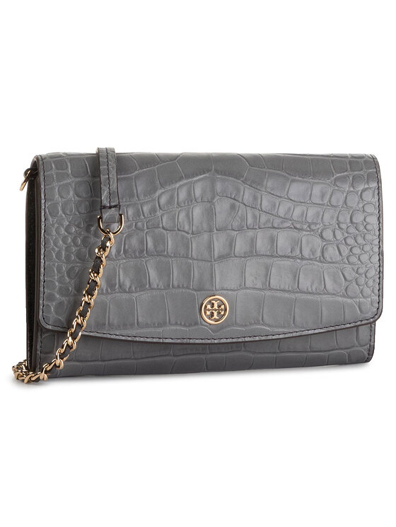 Tory Burch Ročna torba Tory Burch Robinson Embossed Chain Wallet 56641 Siva