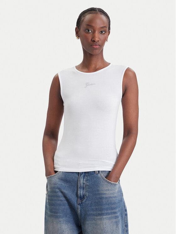 Guess Guess Τοπ W6YP1 7K3881 Λευκό Slim Fit