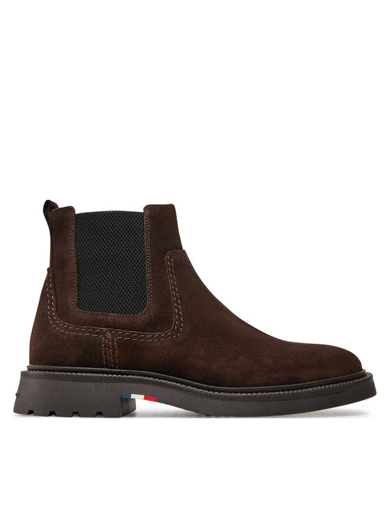 Tommy Hilfiger Kotníková obuv s elastickým prvkem Tommy Hilfiger Light Hilfiger Suede Chelsea FM0FM05104 Hnědá