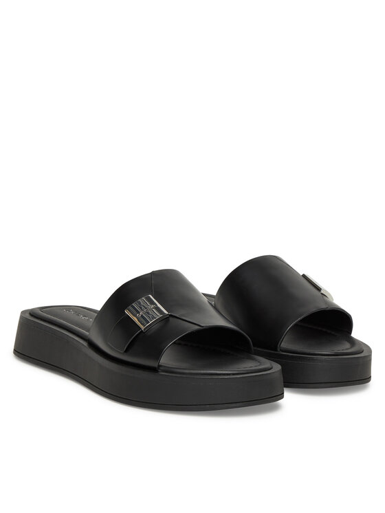Calvin Klein Чехли Calvin Klein Flatform Slide W/Ck Hw - Lth HW0HW02368 Черен