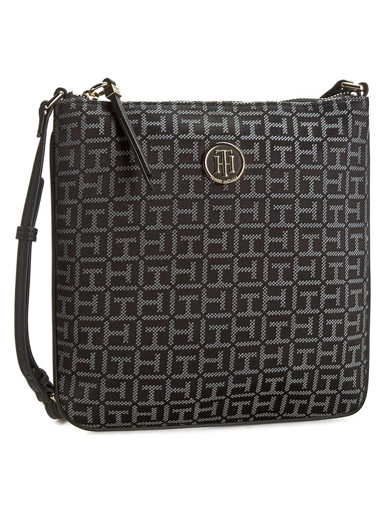 Tommy Hilfiger Дамска чанта Tommy Hilfiger TH Essential Flat Crossover Jacquard AW0AW03088 Черен