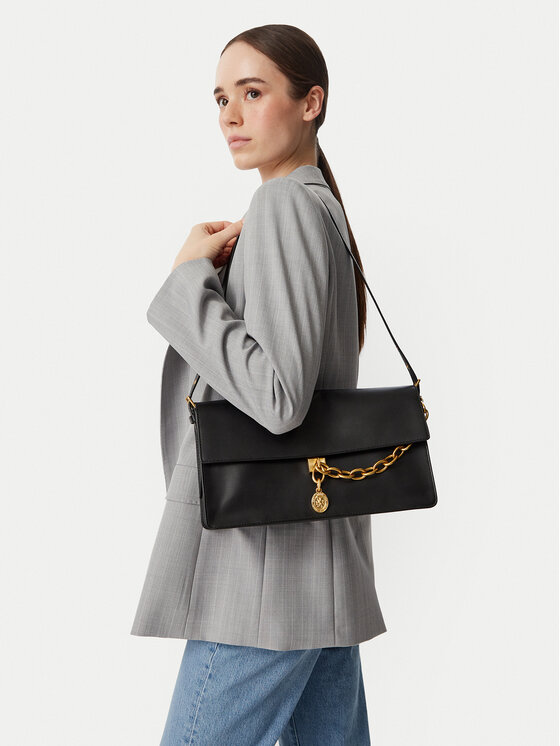 Tommy Hilfiger Torbica Tommy Hilfiger Crest Leather Conv Shoulder Bag AW0AW19015 Crna