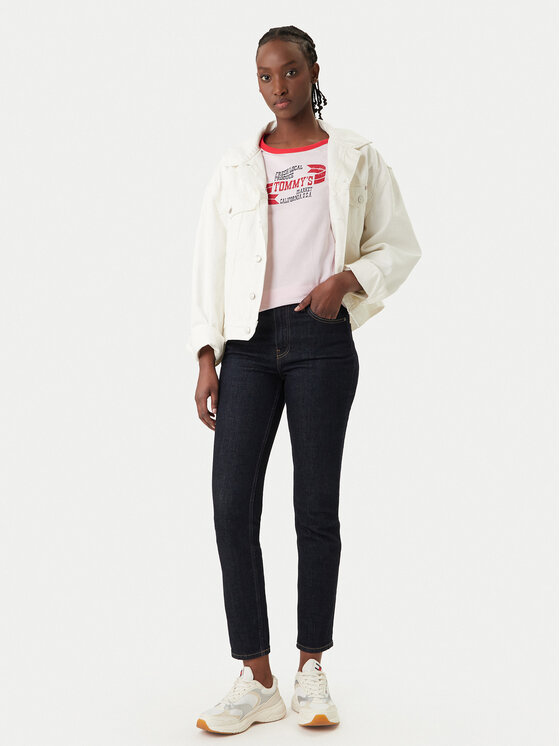 Tommy Jeans Tommy Jeans Camiseta Wavy Flag Contrast Ringer DW0DW22306 Rosa Regular Fit