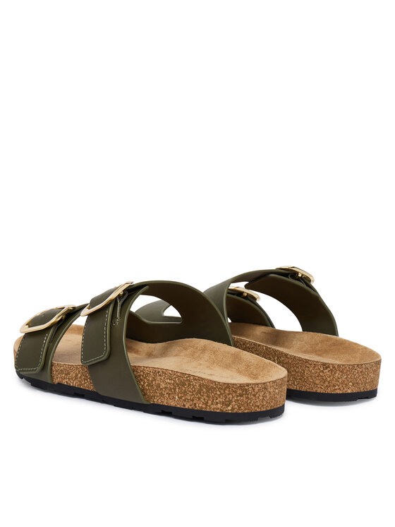 Tommy Hilfiger Natikače Tommy Hilfiger Leather Double Strap Cork Sandals FW0FW09118 Zelena
