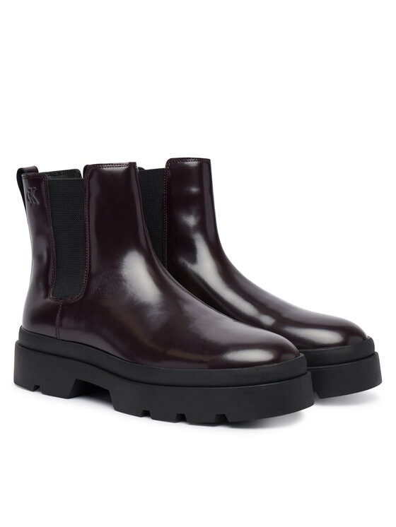 Calvin Klein Gležnjarji Chelsea Calvin Klein Lugged Chelsea Boot Matt Lth HM0HM02445 Temno rjava