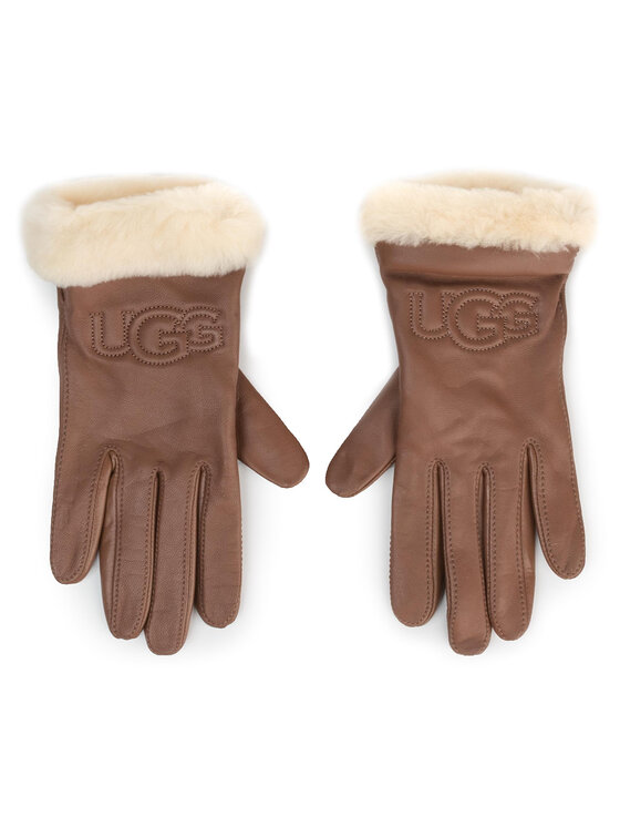 Ugg Moteriškos Pirštinės Ugg W Classic Leather Logo Glove 19034 Ruda
