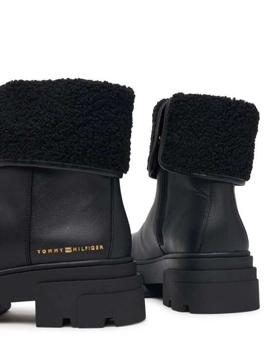 Tommy Hilfiger Botki Tommy Hilfiger Shearling Fold Chunky Ankle Boot FW0FW09677 Czarny