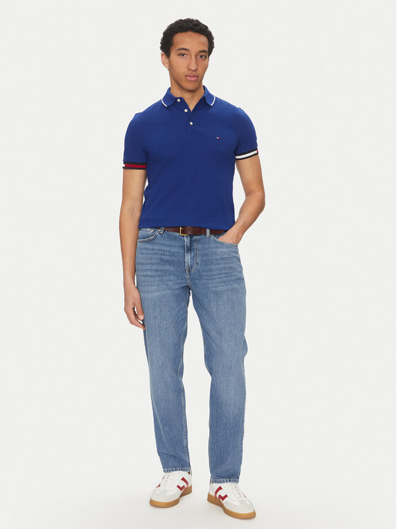 Tommy Hilfiger Tommy Hilfiger Polo marškinėliai Flag Cuff MW0MW38458 Mėlyna Slim Fit