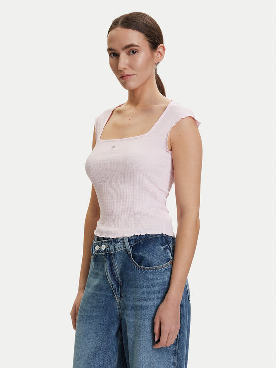 Tommy Jeans Tommy Jeans Τοπ DW0DW22220 Ανοιχτό ροζ Slim Fit