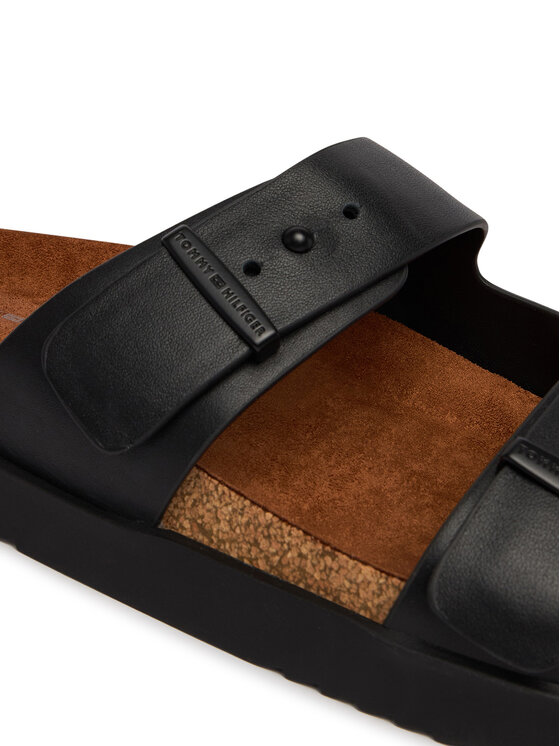 Tommy Hilfiger Natikači Tommy Hilfiger Cork Adjustable Lth Sandal FM0FM05754 Črna