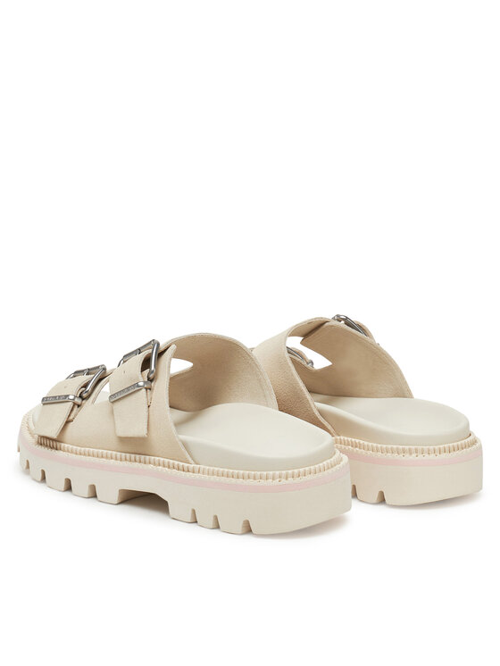 Tommy Jeans Klapki Tommy Jeans Double Strap Sandal Suede EN0EN02797 Écru