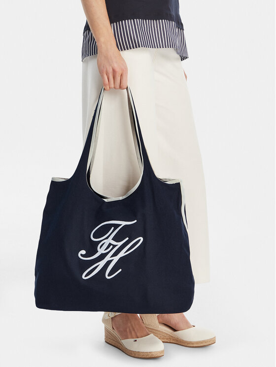 Tommy Hilfiger Borsetta Tommy Hilfiger Th Summer Tote Canvas AW0AW18398 Blu scuro
