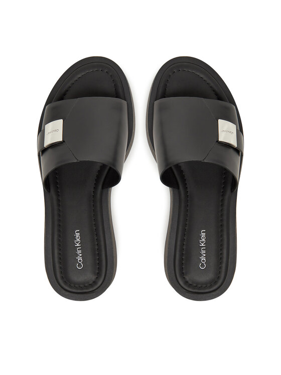 Calvin Klein Чехли Calvin Klein Flatform Slide W/Ck Hw - Lth HW0HW02368 Черен