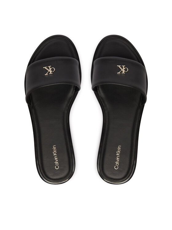 Calvin Klein Παντόφλες Calvin Klein Round Flat Sndl Lth Bar Hw 2 HW0HW02925 Μαύρο