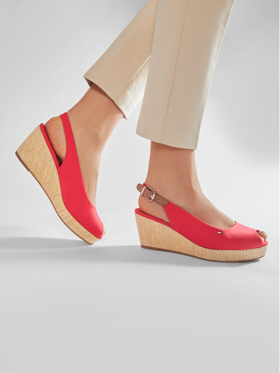 Tommy Hilfiger Εσπαντρίγιες Tommy Hilfiger Iconic Elba Sling Back Wedge FW0FW04788 Κόκκινο