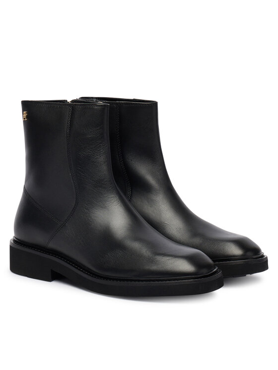 Tommy Hilfiger Polokozačky Tommy Hilfiger Th Square Toe Leather Bootie FW0FW09046 Černá