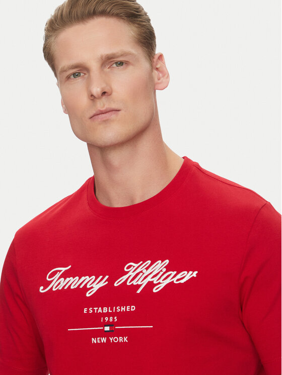 Tommy Hilfiger Tommy Hilfiger Camiseta Script Logo MW0MW33691 Rojo Regular Fit