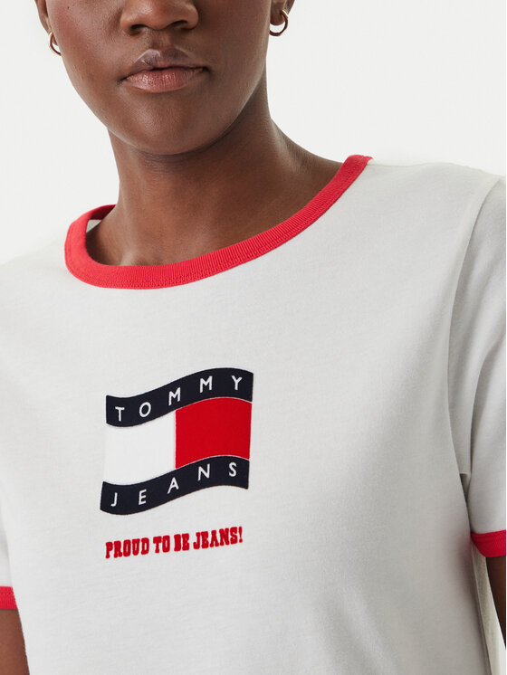 Tommy Jeans Tommy Jeans Camiseta Wavy Flag Contrast Ringer DW0DW22306 Blanco Regular Fit