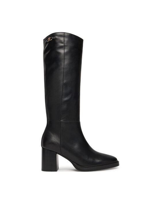Tommy Hilfiger Kozačky Tommy Hilfiger Stacked Heel Leather Long Boot FW0FW08865 Černá