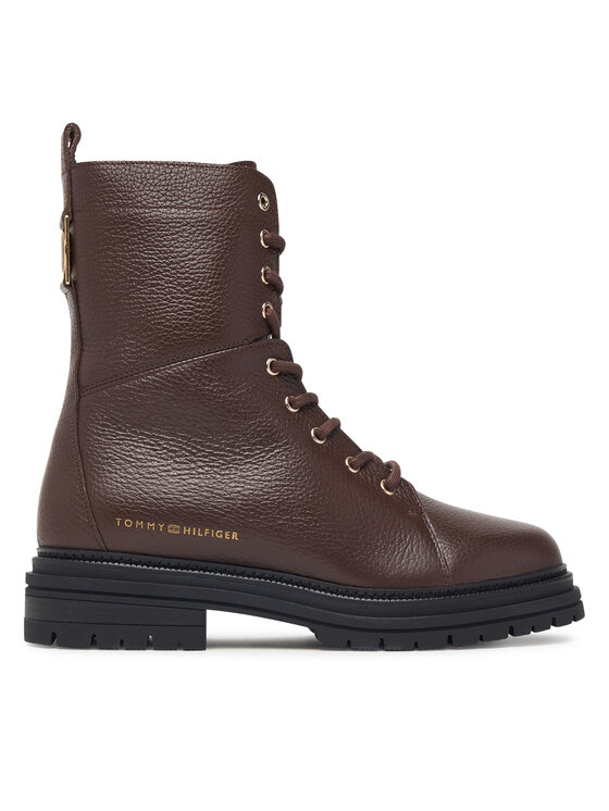 Tommy Hilfiger Šnurovacia obuv Tommy Hilfiger Th Emboss Grain Leather Boot FW0FW09553 Hnedá