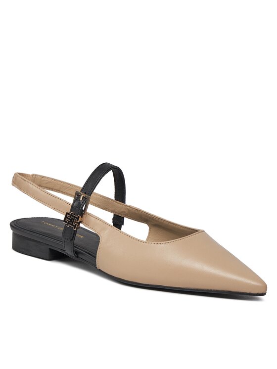 Tommy Hilfiger Basutės Tommy Hilfiger Leather Sling Back Ballerina FW0FW07772 Smėlio