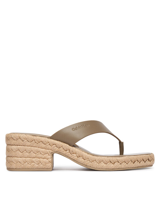 Calvin Klein Джапанки Calvin Klein Block Heel Espa 50 Thong Lth HW0HW02902 Кафяв