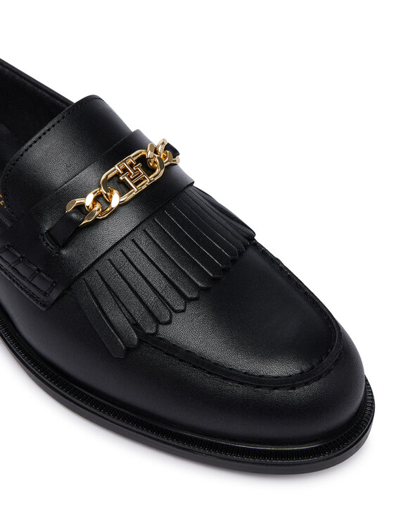 Tommy Hilfiger Loafers Tommy Hilfiger Th Chain Fringe Leather Loafer FW0FW09668 Negru