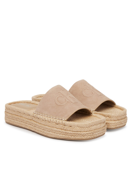 Calvin Klein Espadryle Calvin Klein Flatf Espa Mule Nub Mg HW0HW02890 Beżowy