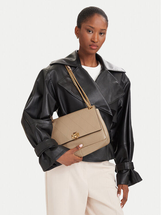 Tory Burch Дамска чанта Tory Burch Charlie Quilted Shoulder Bag 185828 Кремав