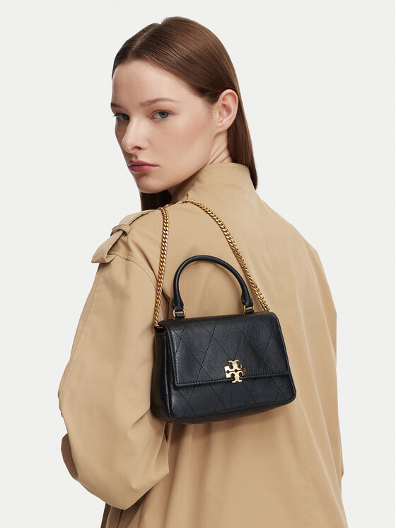 Tory Burch Kabelka Tory Burch Charlie Quilted Mini Top Handle Chain Wallet 186032 Čierna