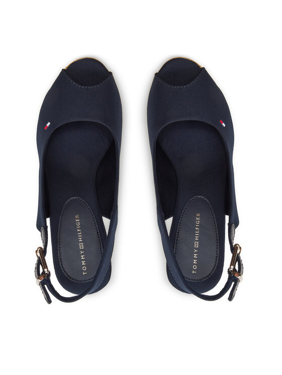 Tommy Hilfiger Sandały Tommy Hilfiger Iconic Elena Sling Back Wedge FW0FW04789 Granatowy