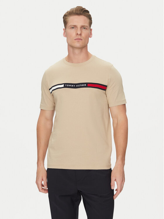 Tommy Hilfiger Tommy Hilfiger Majica Chest Insert MW0MW36498 Bež Regular Fit