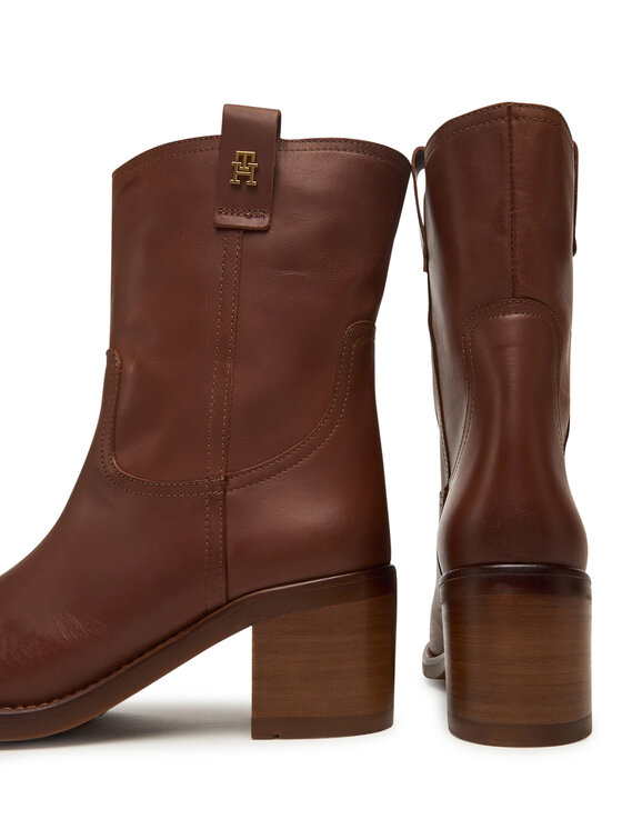 Tommy Hilfiger Botines Tommy Hilfiger Riding Lthr Mid Boot Block Heel FW0FW08776 Marrón