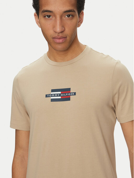 Tommy Hilfiger Tommy Hilfiger Majica Flag Box MW0MW38636 Bež Regular Fit