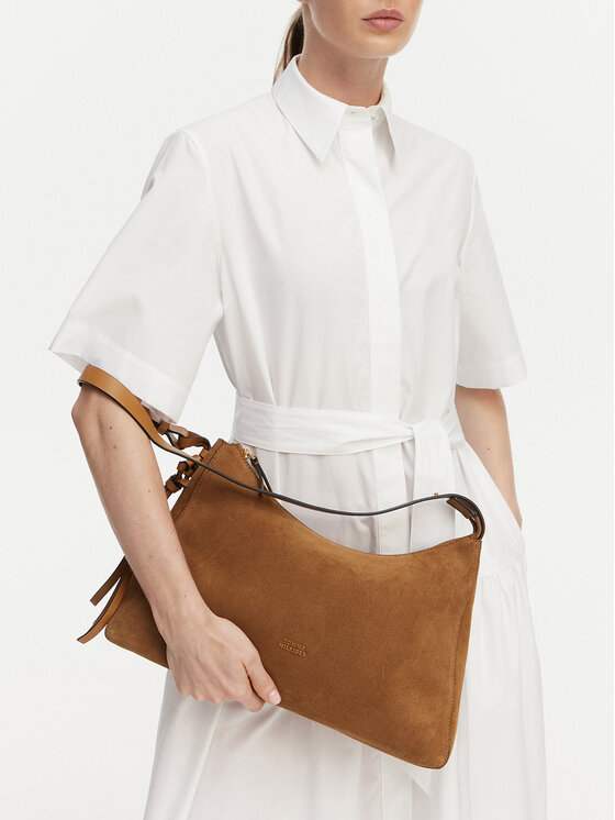 Tommy Hilfiger Kabelka Tommy Hilfiger Th Statement Shoulder Bag Suede AW0AW18824 Hnědá
