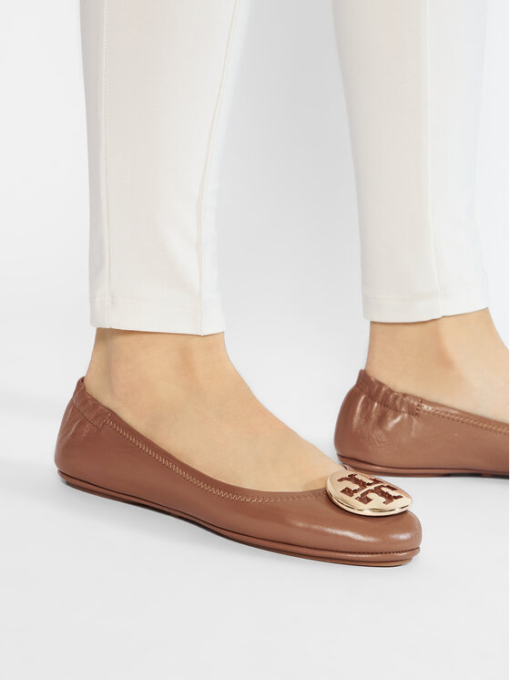 Tory Burch Балетки Tory Burch Minnie Travel Ballet With Metal Logo 50393 Коричневий