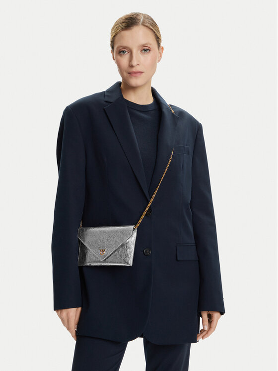 PINKO Kabelka PINKO Flat Purse Mini AI 25-26 PCPL 105347 A2OT Stříbrná